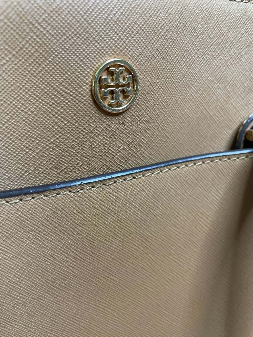 Tory Burch Tan Saffiano Leather Zip Top Tote Bag - Picture 4 of 8